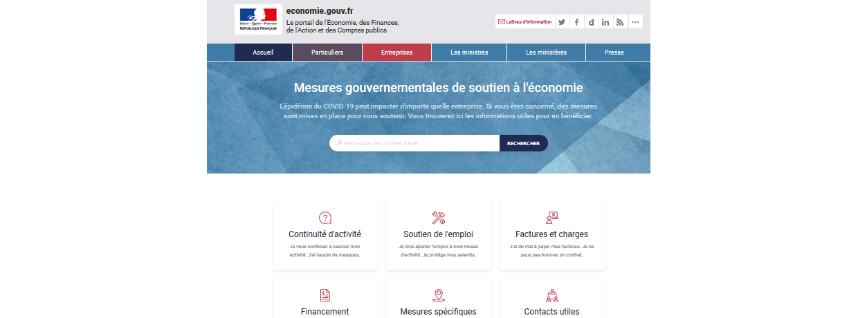 Un site internet dédié aux mesures d'urgence liées au Covid-19